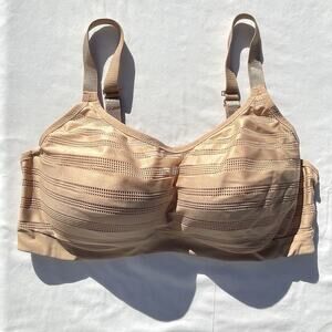 Le Mystere Active Balance Sports Bra 38D Beige Underwire Mesh Overlay